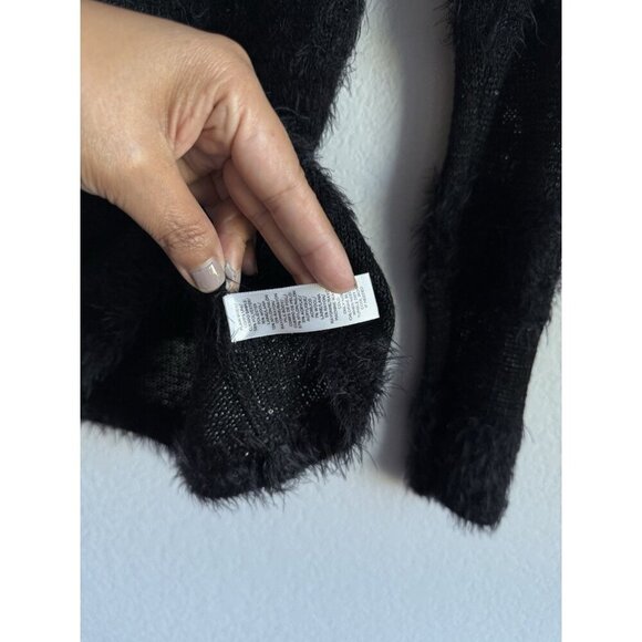 LOFT Women’s PXS Black Wool Blend Long Sleeve Sweater Fuzzy Stripes Pullover - Picture 6 of 11